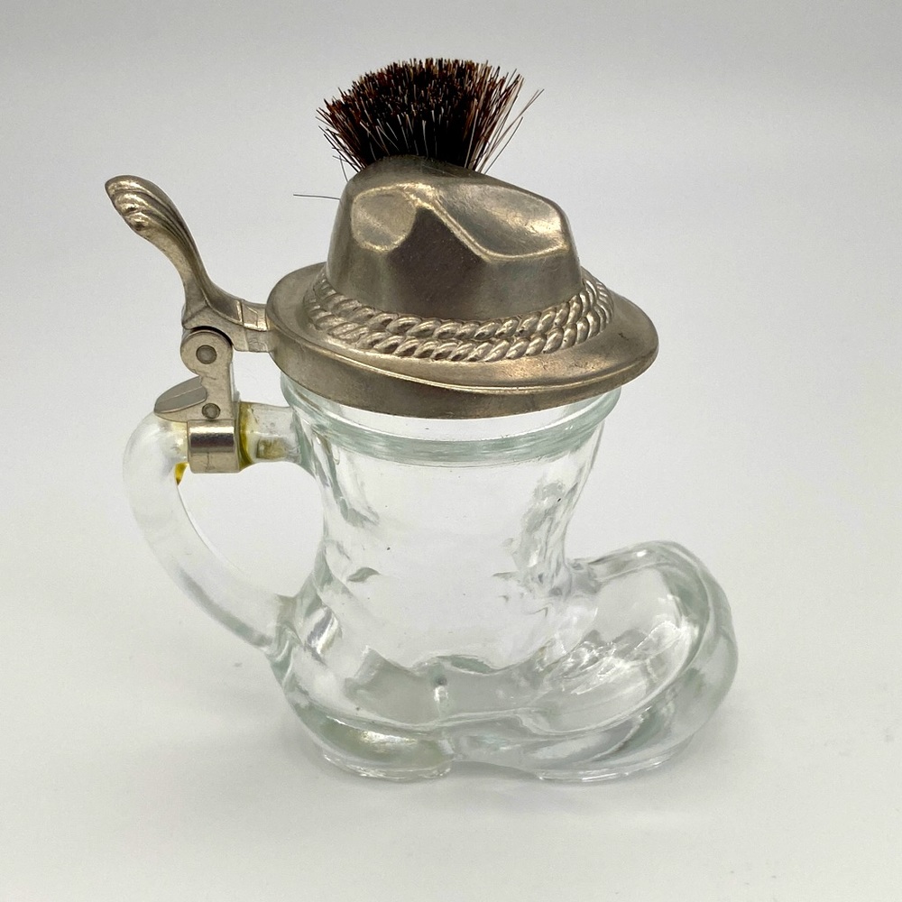 Vintage Glass Boot Beer Stein Pewter‎ Hat